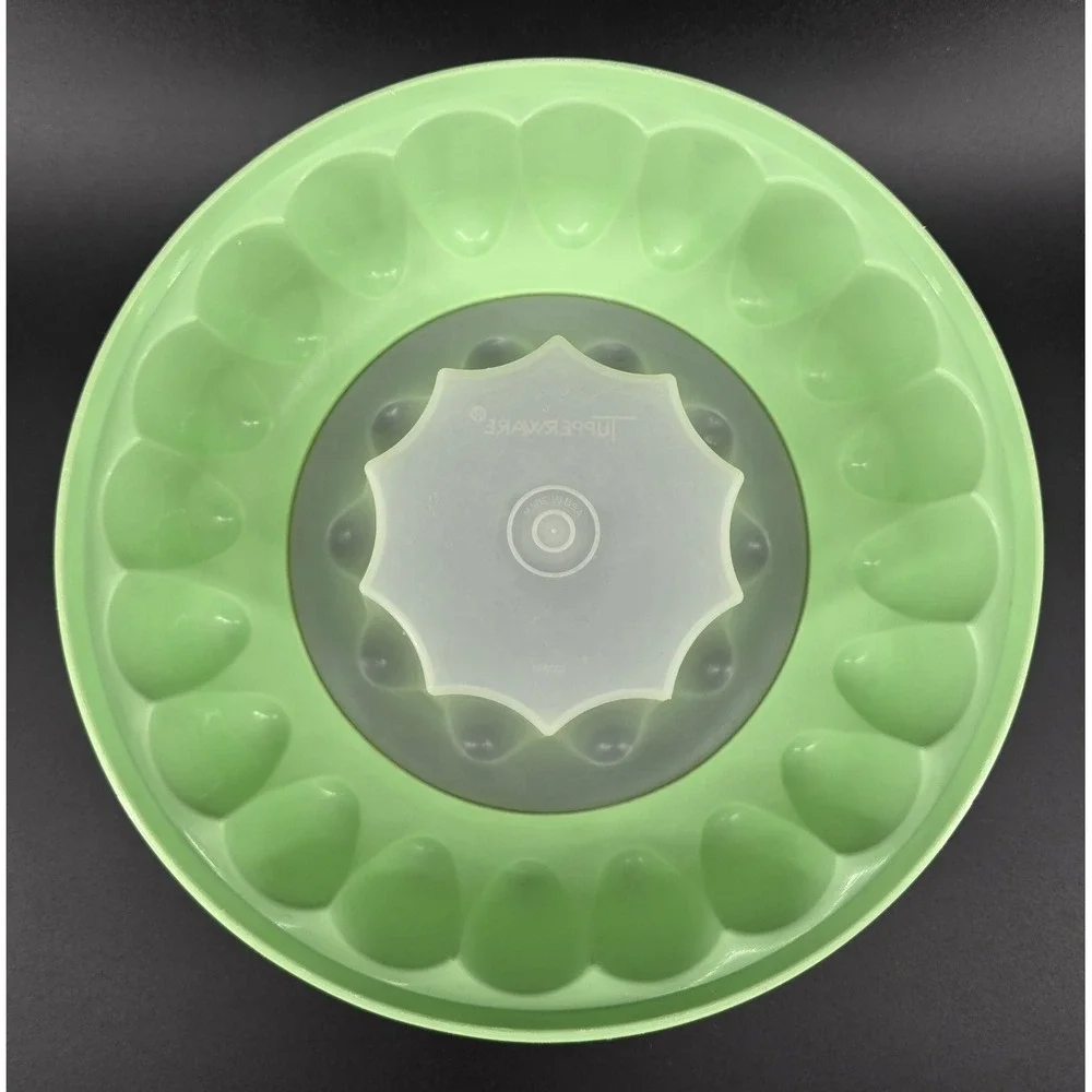 Vtg Tupperware Jel-N-Serve Jello Mold Ice Ring 3 Pc 1202-4‎ Jadeite Mint Green